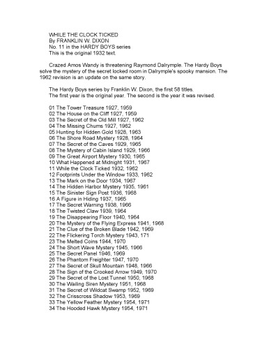 در حالی که Clock Ticked (پسران هاردی، سری اصلی، کتاب 11)