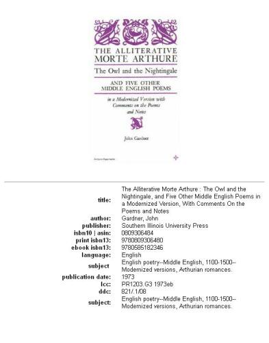 Mortit Arthure تحریک آمیز: جغد و بلبل ، و پنج شعر دیگر انگلیسی میانه در یک نسخه مدرن