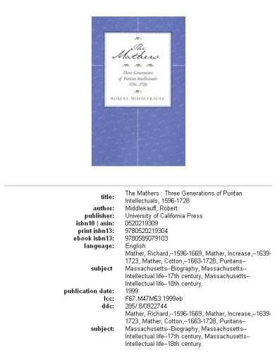 ﻿The Mathers: سه نسل از روشنفکران پوریت ، 1596-1728