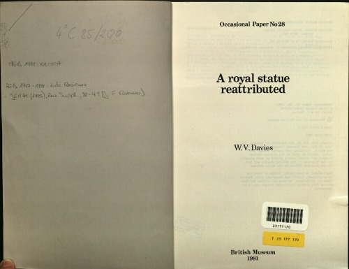 ﻿مجسمه سلطنتی دوباره نسبت داده شد لندن، موزه بریتانیا. دپارتمان آثار باستانی مصر، 1981 = مقاله گاه به گاه موزه بریتانیا، 28.