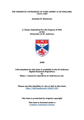 ﻿حمایت رهبانی پادشاه هنری دوم در انگلستان (1154-1189) (پایان‌نامه دکترا)