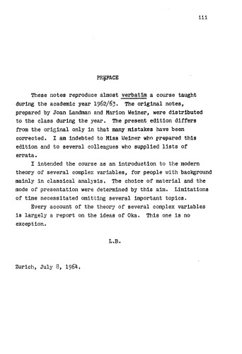 ﻿مقدمه ای بر چندین متغیر مختلط: سخنرانی های لیپمن برس 1962-1963