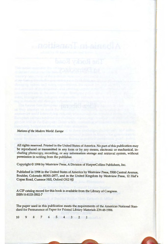 ﻿آلبانی در حال گذار: جاده سنگی به سوی دموکراسی (مجموعه ملل جهان مدرن)