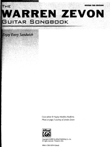 ﻿The Warren Zevon Guitar Songbook (Guitar Songbook Edition) (کتاب آهنگ های گیتار)