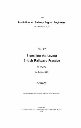 ﻿IRSE Green Book No.27 Signaling the Layout تمرین راه آهن بریتانیا 1975