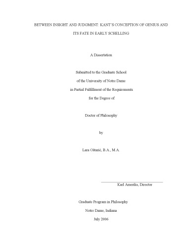 ﻿بین بینش و قضاوت: تصور کانت از نبوغ و سرنوشت آن در شلینگ اولیه
