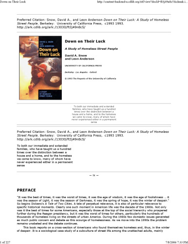 سقوط شان: مطالعه افراد خیابانی بی خانمان