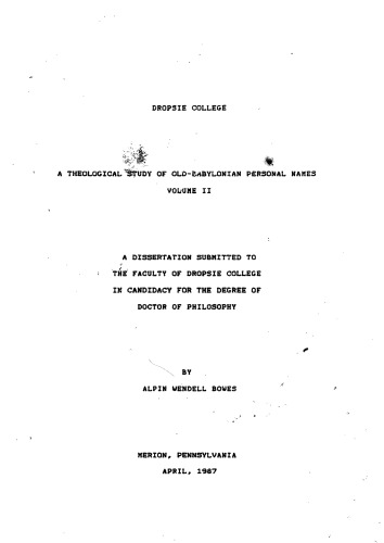 ﻿مطالعه الهیاتی درباره نام‌های شخصی بابلی قدیم، جلد. 2