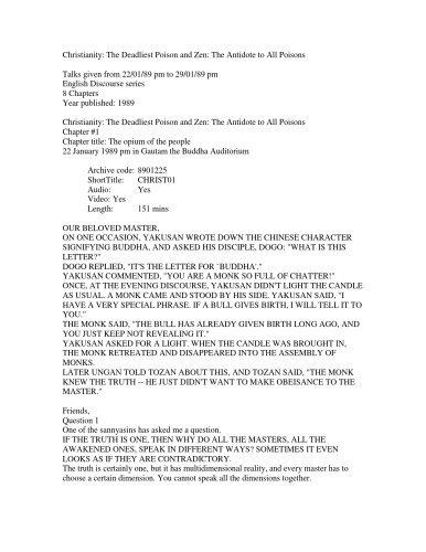 مسیحیت ، کشنده ترین سم و ذن ، پادزهر همه سموم است