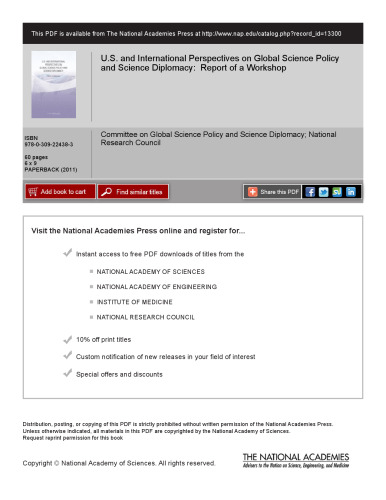 ﻿دیدگاه‌های ایالات متحده و بین‌المللی در سیاست علمی جهانی و دیپلماسی علمی: گزارش یک کارگاه آموزشی