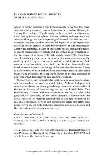 ﻿تاریخ اجتماعی کمبریج بریتانیا، 1750-1950، جلد 1: مناطق و جوامع