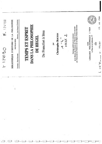 ﻿زمان و روح در فلسفه هگل: از فرانکفورت تا ینا