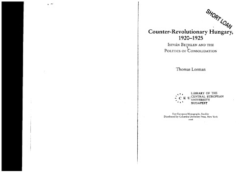 ﻿مجارستان ضد انقلاب، 1920-1925: István Bethlen و سیاست تحکیم