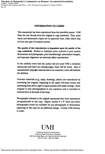 ﻿تفسیر Theodore of Mopsuestia درباره رومیان: ترجمه ای حاوی حاشیه