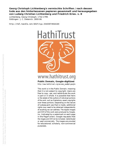 نوشته های مختلط گئورگ کریستوف لیختنبرگ - جلد 8