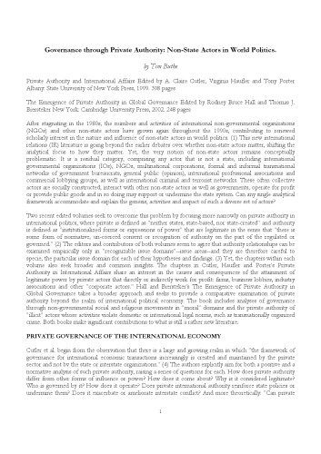 ﻿حکمرانی از طریق اقتدار خصوصی: بازیگران غیردولتی در سیاست جهانی. (اقتدار خصوصی و امور بین‌الملل)