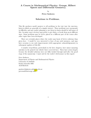 ﻿راه حل مسائل یک درس در فیزیک مدرن ریاضی: گروه ها، فضای هیلبرت و هندسه دیفرانسیل