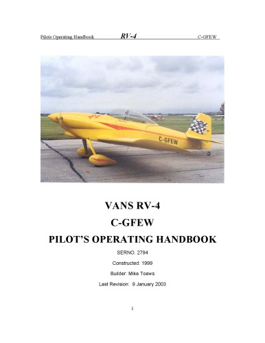 ﻿VANS RV-4 C-GFEW. کتابچه راهنمای عملیات خلبان