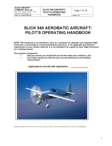 دفترچه راهنما عملیاتی خلبانان هواپیما هوایی Slick 540