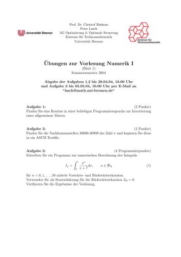 ﻿ریاضیات عددی 1. برگه های تمرین