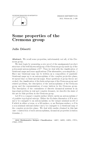 برخی از خواص گروه Cremona