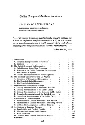 گروه Galilei و Invariance Galilean