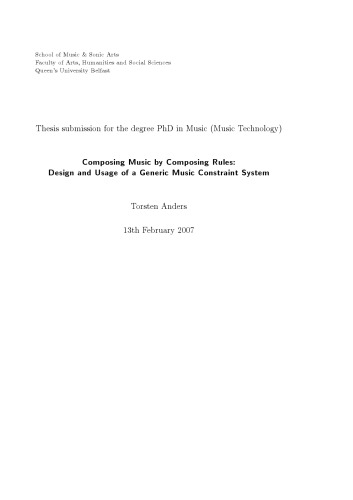 آهنگسازی موسیقی با آهنگ سازی قوانین: موسیقی محدودیت موسیقی