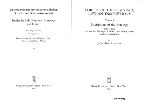 Corpus کتیبه های Hieroglyphic Luwian: Vol. 1. کتیبه های عصر آهن: قسمت 1. متن: مقدمه ، کاراته ، کرکمیس ، بگو آهار ، ماراس ، مالتیا ، کامژین