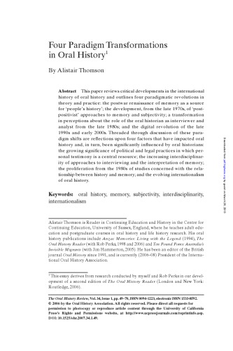 چهار تحول پارادایم در تاریخ شفاهی