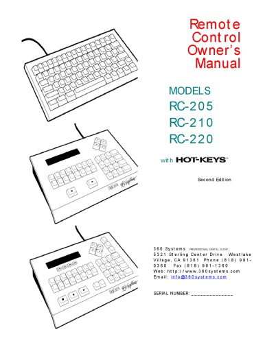 ﻿360 SYSTEMS RC-205, 210, 220 Remote Control (رادیو پخش)
