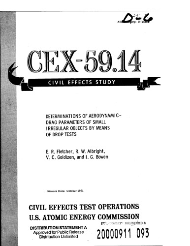 پارامترهای کشیدن آیرودینامیکی اشیاء کوچک نامنظم - AEC ایالات متحده