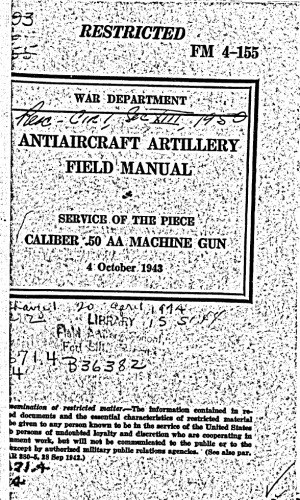 ﻿راهنمای میدان توپخانه ضد هوایی، Svc. of the Piece, Cal 0.50 AA Mach. تفنگ [FM 4-155]