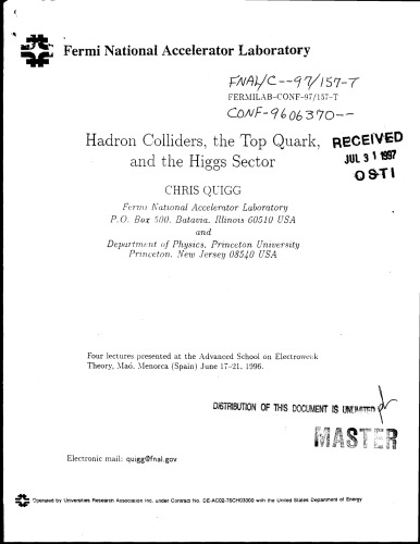 Hadron Colliders ، Top Quark و Hygs Sector [سخنرانی]