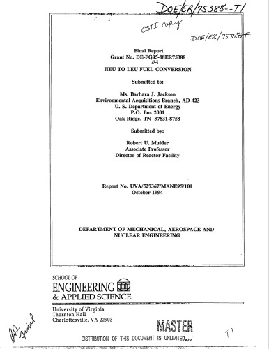 ﻿تبدیل سوخت HEU به LEU - دانشگاه ویرجینیا