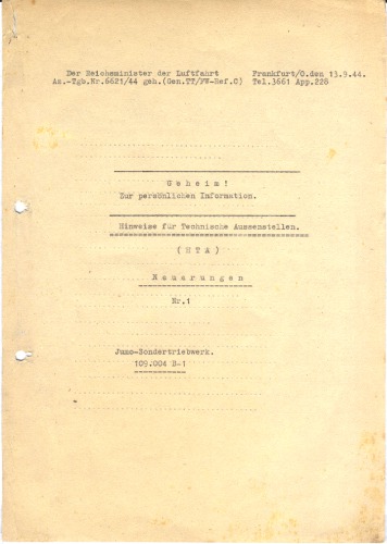 اطلاعات برای شعب فنی Jumo 109.004 B1 [موتور جت]