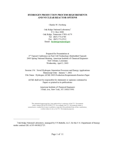 ﻿تولید هیدروژن Rqmts - گزینه های هسته ای [sm article]