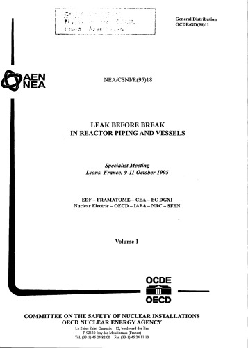 ﻿نشت-قبل از شکست در لوله کشی راکتور، مخازن (csni-r1995-18)