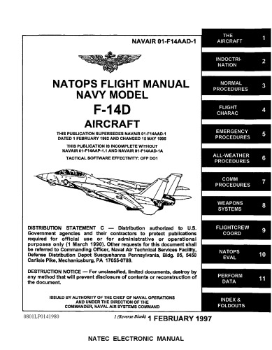 کتابچه راهنمای پرواز NATOPS پرواز جنگنده نیروی دریایی F-14D نیروی دریایی ایالات متحده [NAVAIR 01-F14AAD-1]