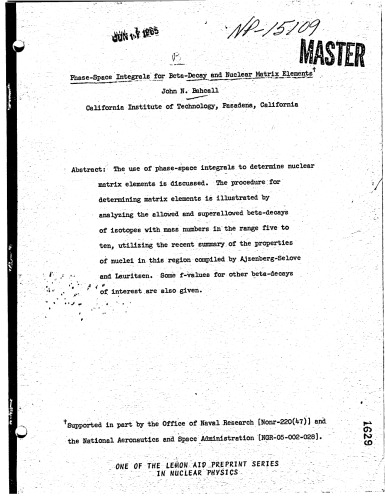 عناصر فاز-فضا برای پوسیدگی بتا ، هسته. عناصر ماتریس