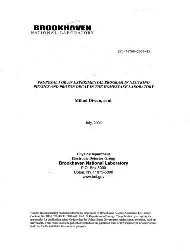 پیشنهاد آزمایش Pgm در فیزیک نوترینو ، پوسیدگی پروتون در آزمایشگاه Homestake