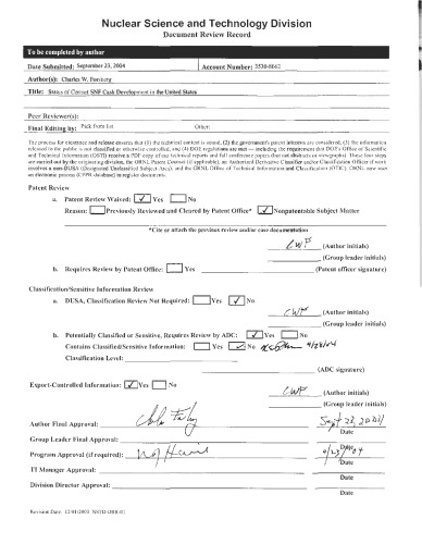 وضعیت توسعه Cask SNF Cask در ایالات متحده [پیش. اسلایدها]