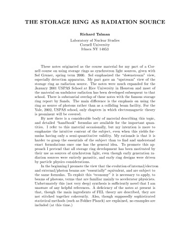 حلقه ذخیره به عنوان منبع تابش (شتاب دهنده ذرات)