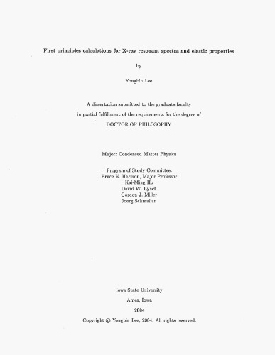 ﻿محاسبات اصول اولیه برای طیف تشدید اشعه ایکس و خواص الاستیک