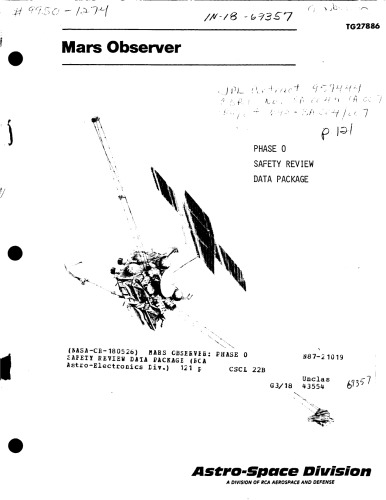 ﻿Mars Observer: بسته داده های مرور ایمنی فاز O سیستم حمل و نقل هوایی و ملی / سازمان حمل و نقل هوایی و فضائی