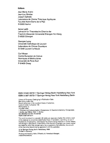 پیشرفت های اخیر در نظریه کوانتومی پلیمرها: مجموعه مقالات ، نامور 1979