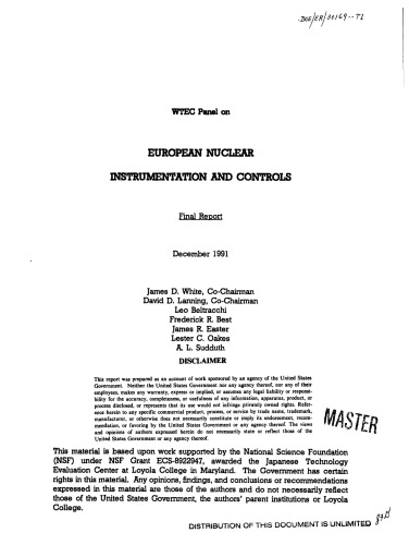 ﻿پانل WTEC در مورد ابزار دقیق و کنترل های هسته ای اروپا: گزارش نهایی