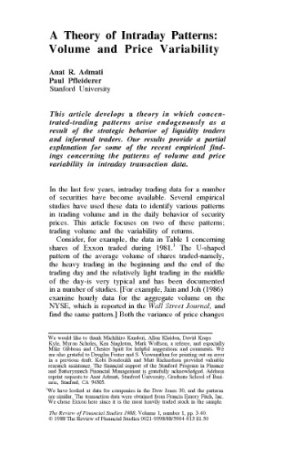 ﻿Admati و Pfleiderer -A Theory of Intraday Patterns - Volume and Price Variable