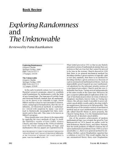 ﻿Exploring Radnomness and The Unknowable: بررسی شده توسط Panu Raatikainen