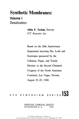﻿غشاهای مصنوعی:. جلد اول نمک زدایی