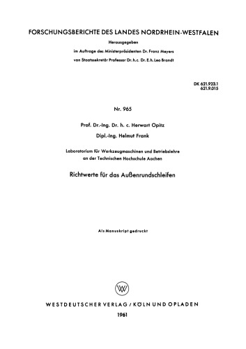 مقادیر راهنما برای سنگ زنی استوانه ای خارجی